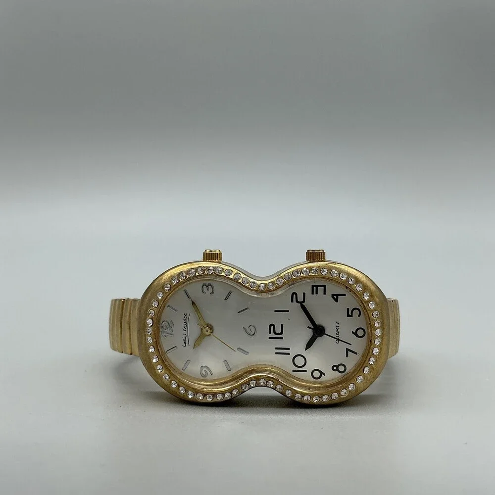 Louis Vessace Womens Watch 25mm Dual Dial Gold Tone Crystal New Battery
